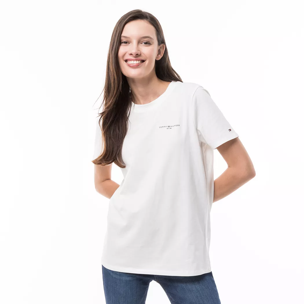 Tommy Hilfiger T-shirt à Manches Courtes Et Col En V Slim Cody Nos Ecru S Femme