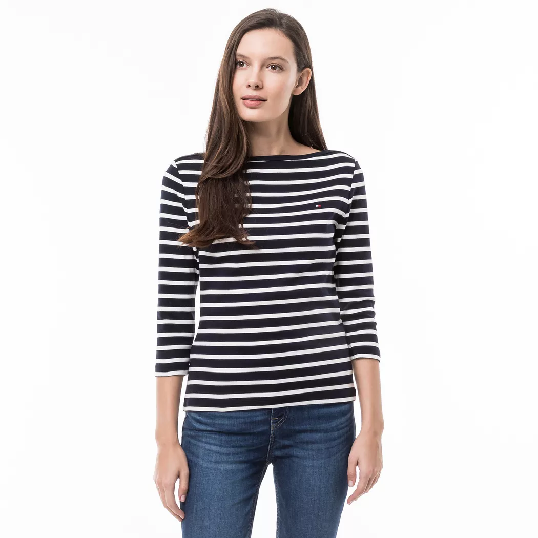 Tommy Hilfiger T-shirt à Manches 3/4 Slim Cody Nos Breton Desert Sky / Ecru M Femme