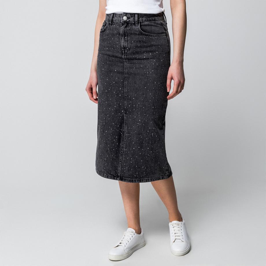 Manor Woman Gonna a Tubino in Denim con Strass  