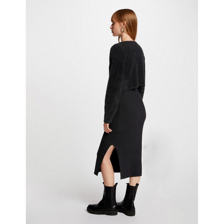 MORGAN Langarm Rippstrick Midikleid  