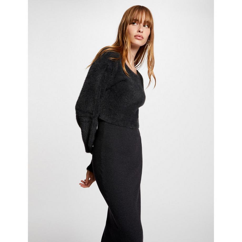 MORGAN Langarm Rippstrick Midikleid  