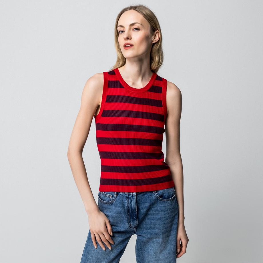 Manor Woman Ärmelloser gestreifter Rippstrick Pullover  