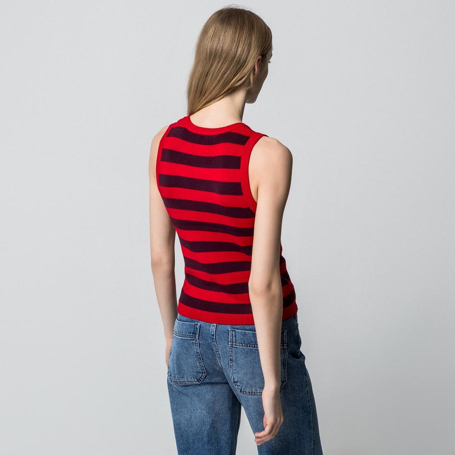 Manor Woman Ärmelloser gestreifter Rippstrick Pullover  