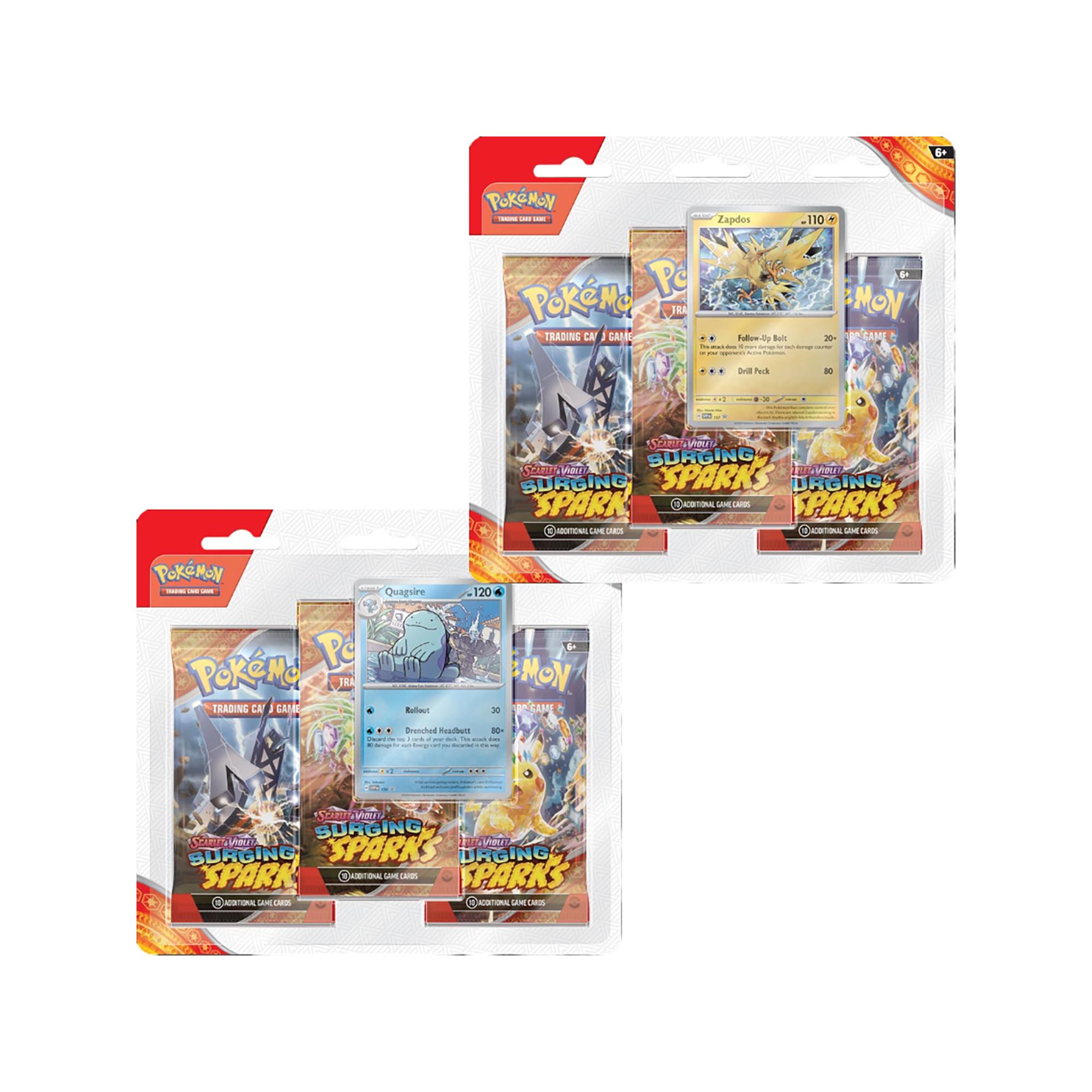 Pokémon  SV08 'Surging Sparks' Three Pack Blister, Zufallsauswahl 