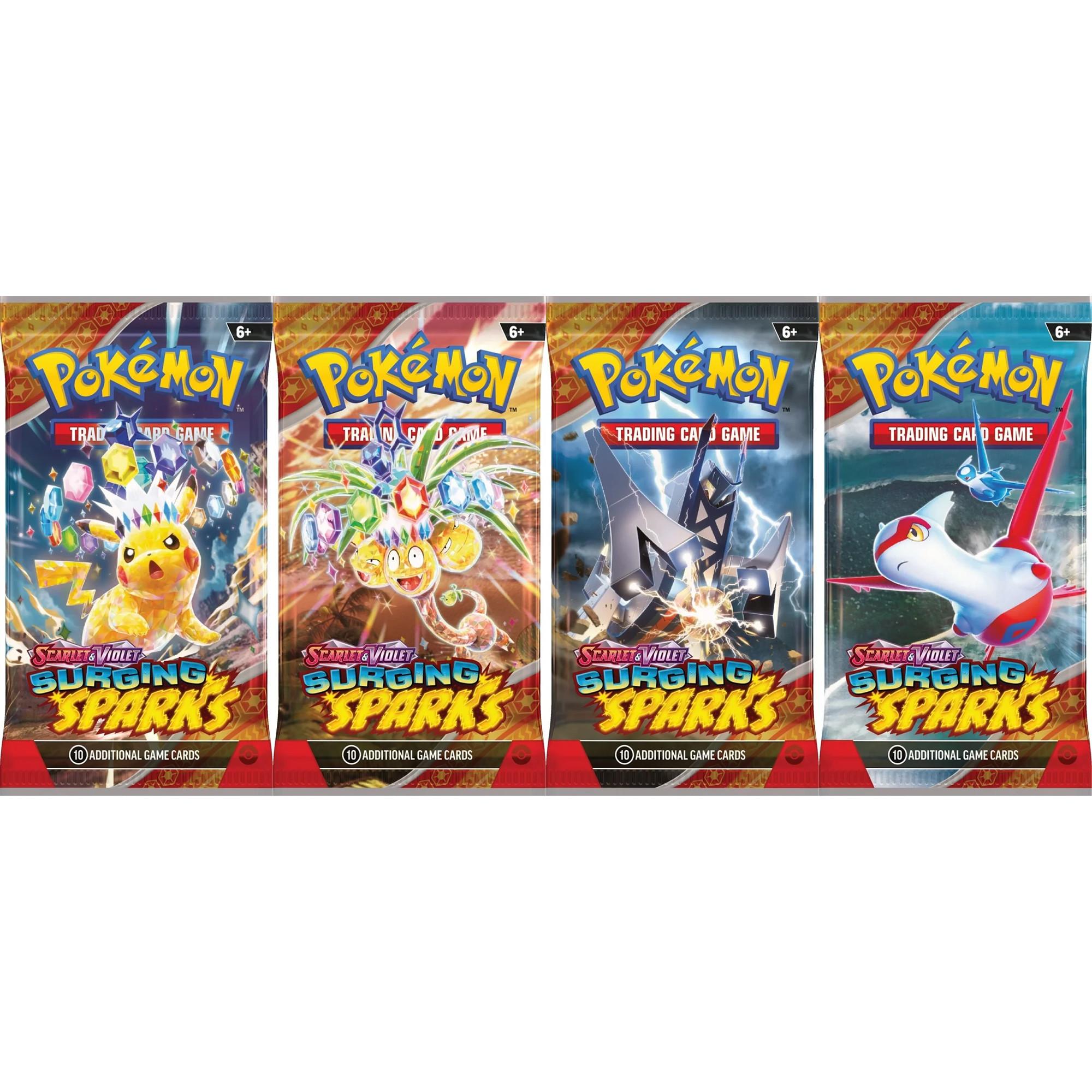 Pokémon  SV08 'Surging Sparks' Three Pack Blister, Zufallsauswahl 