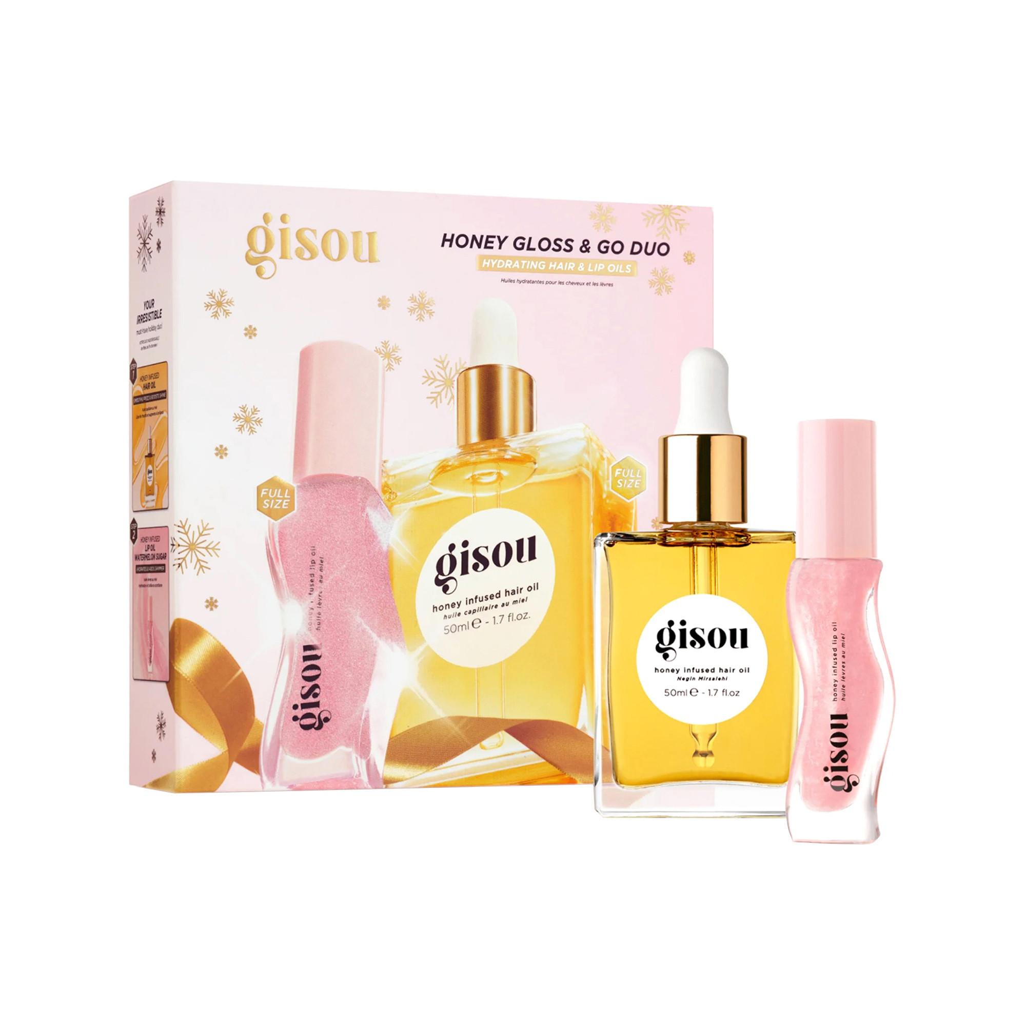 GISOU  Honey Gloss & Go Duo - Set di olio per capelli e olio per labbra 