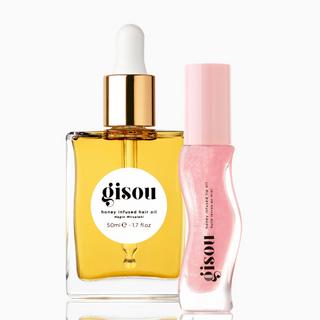 GISOU  Honey Gloss & Go Duo - Set di olio per capelli e olio per labbra 