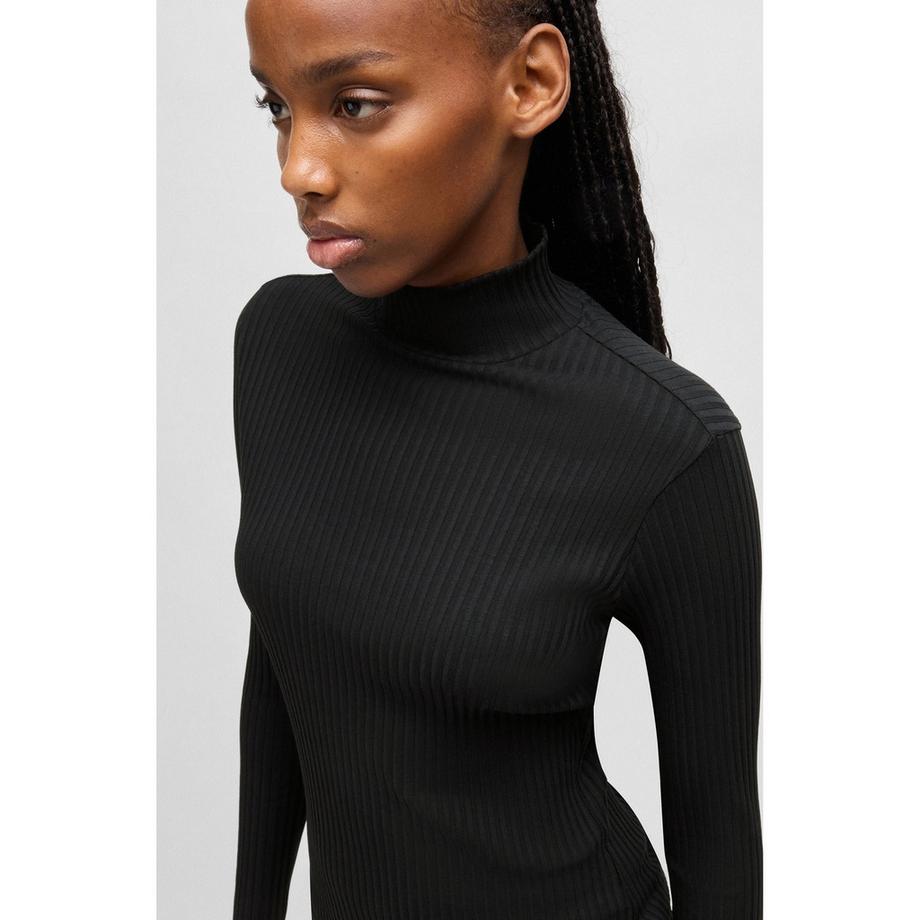 HUGO T-shirt côtelé à col roulé et manches longues  