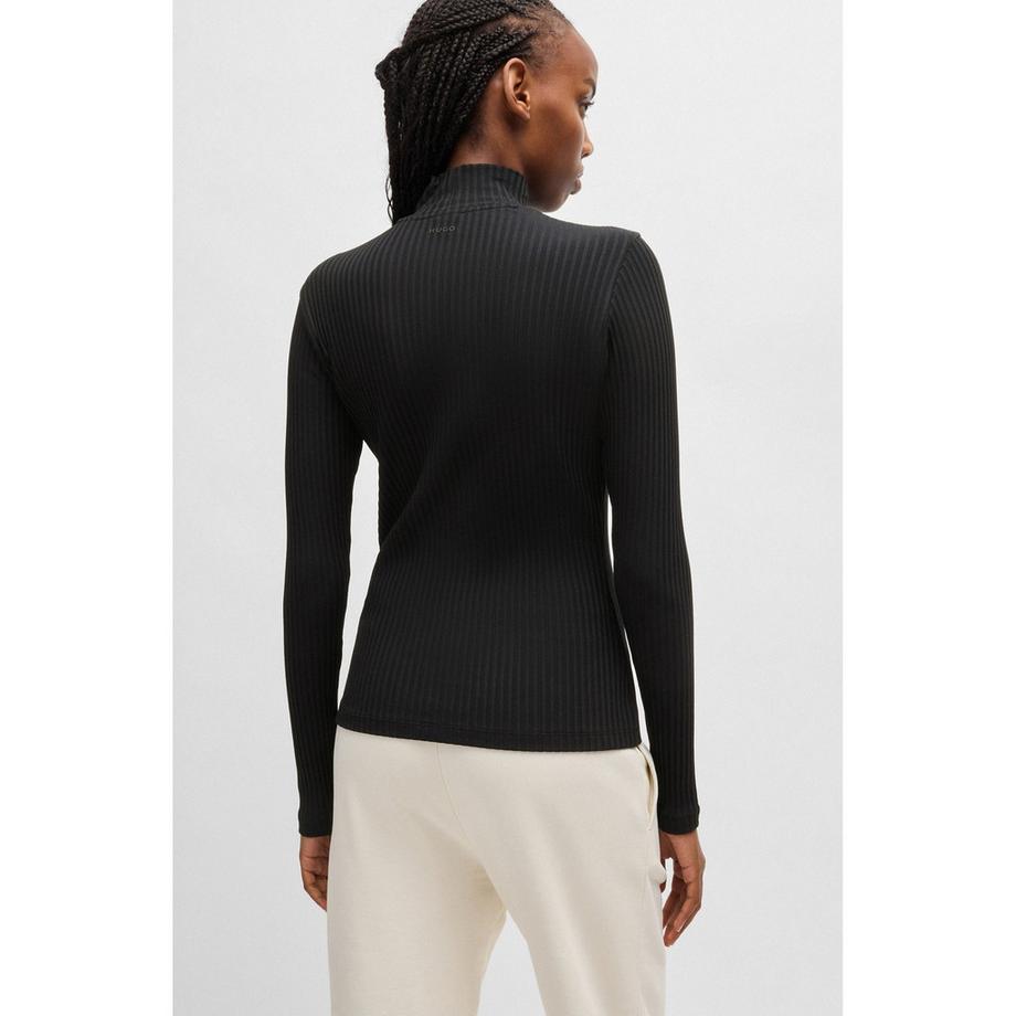 HUGO T-shirt côtelé à col roulé et manches longues  