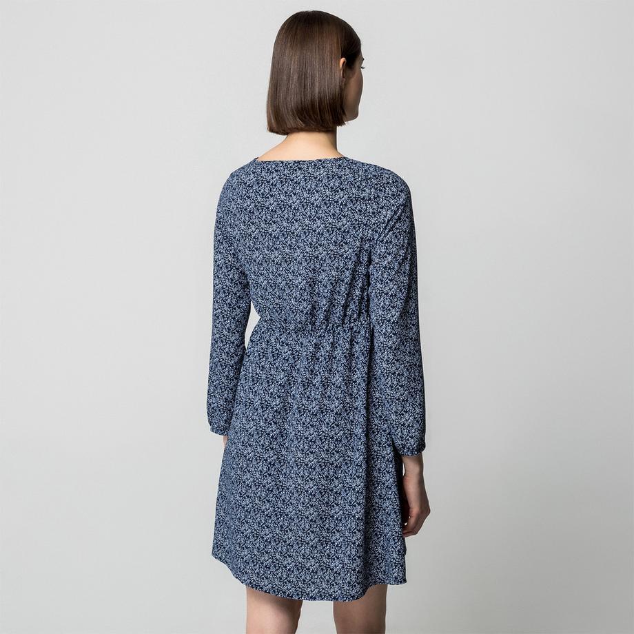 Manor Woman Mini Blumen V-Ausschnitt Langarmkleid  