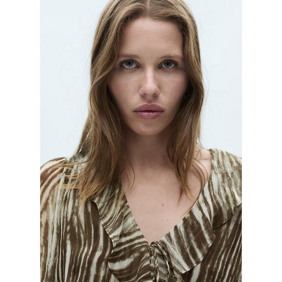 MANGO Siena Robe Mini Imprimée à Volants  