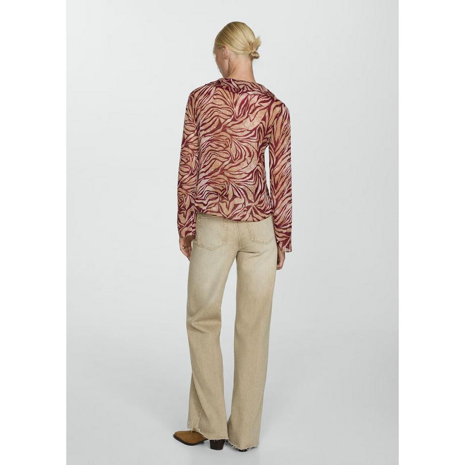 MANGO Camicetta Stampata Maniche Lunghe con Volant  