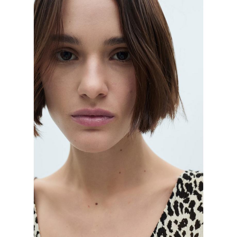 MANGO Lin Vestito Midi Stampa Leopardata Scollo a V Maniche Lunghe  