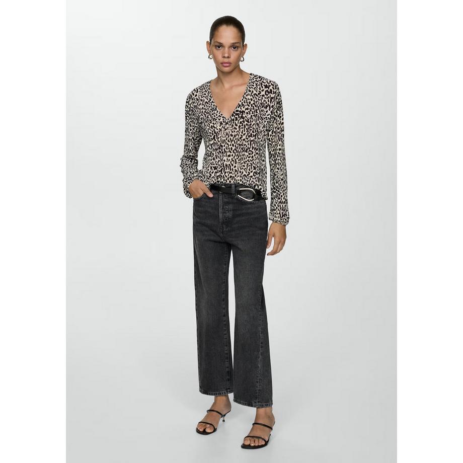 MANGO LIN Bedruckte V-Ausschnitt Bluse  