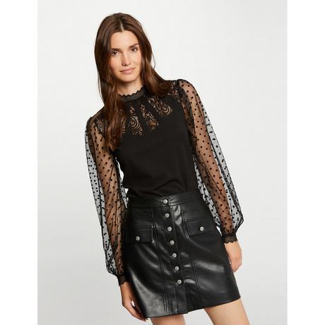 MORGAN T-Shirt Manches Longues Col Haut avec Dentelle  