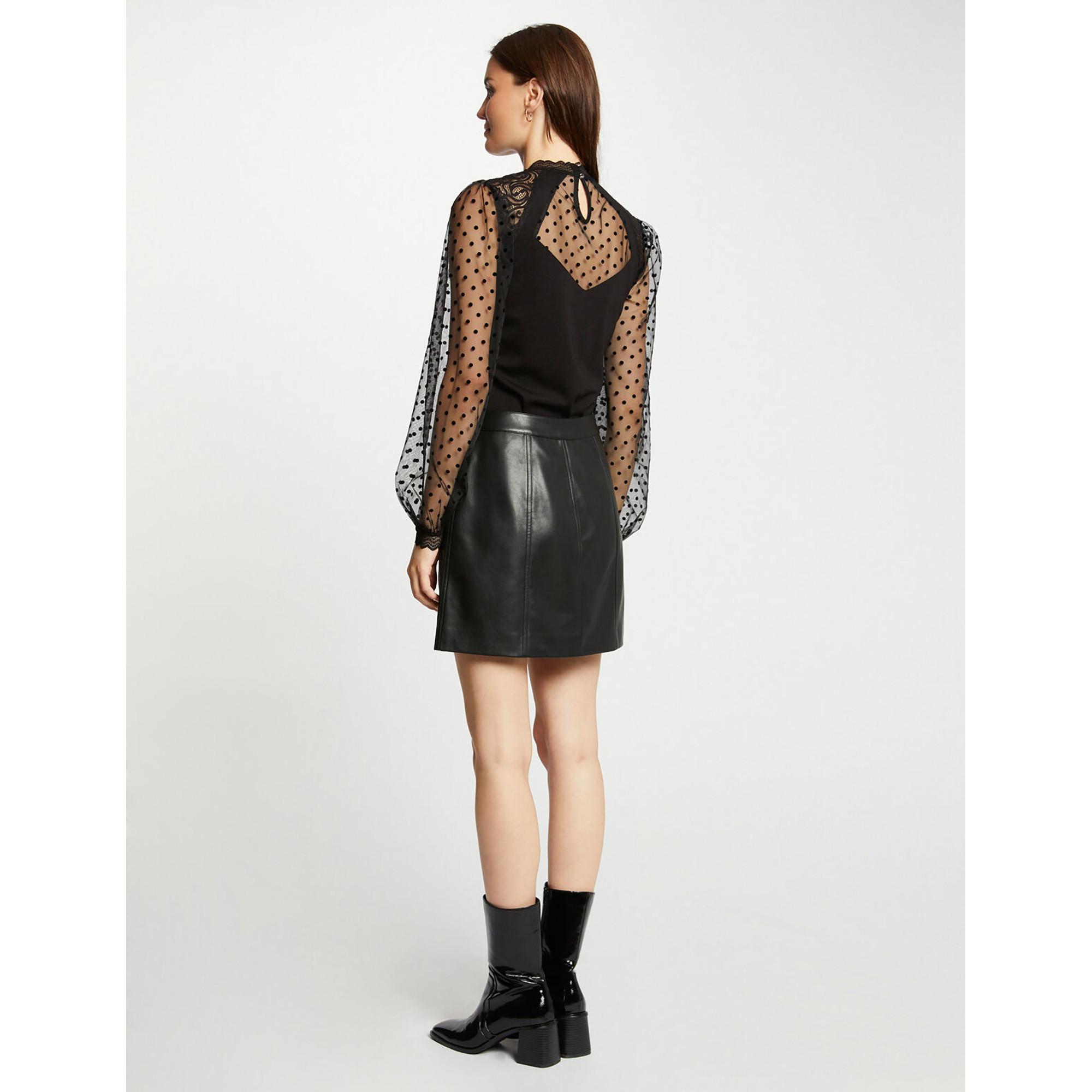 MORGAN T-Shirt Manches Longues Col Haut avec Dentelle  