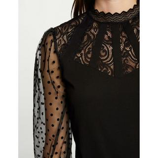 MORGAN T-Shirt Manches Longues Col Haut avec Dentelle  