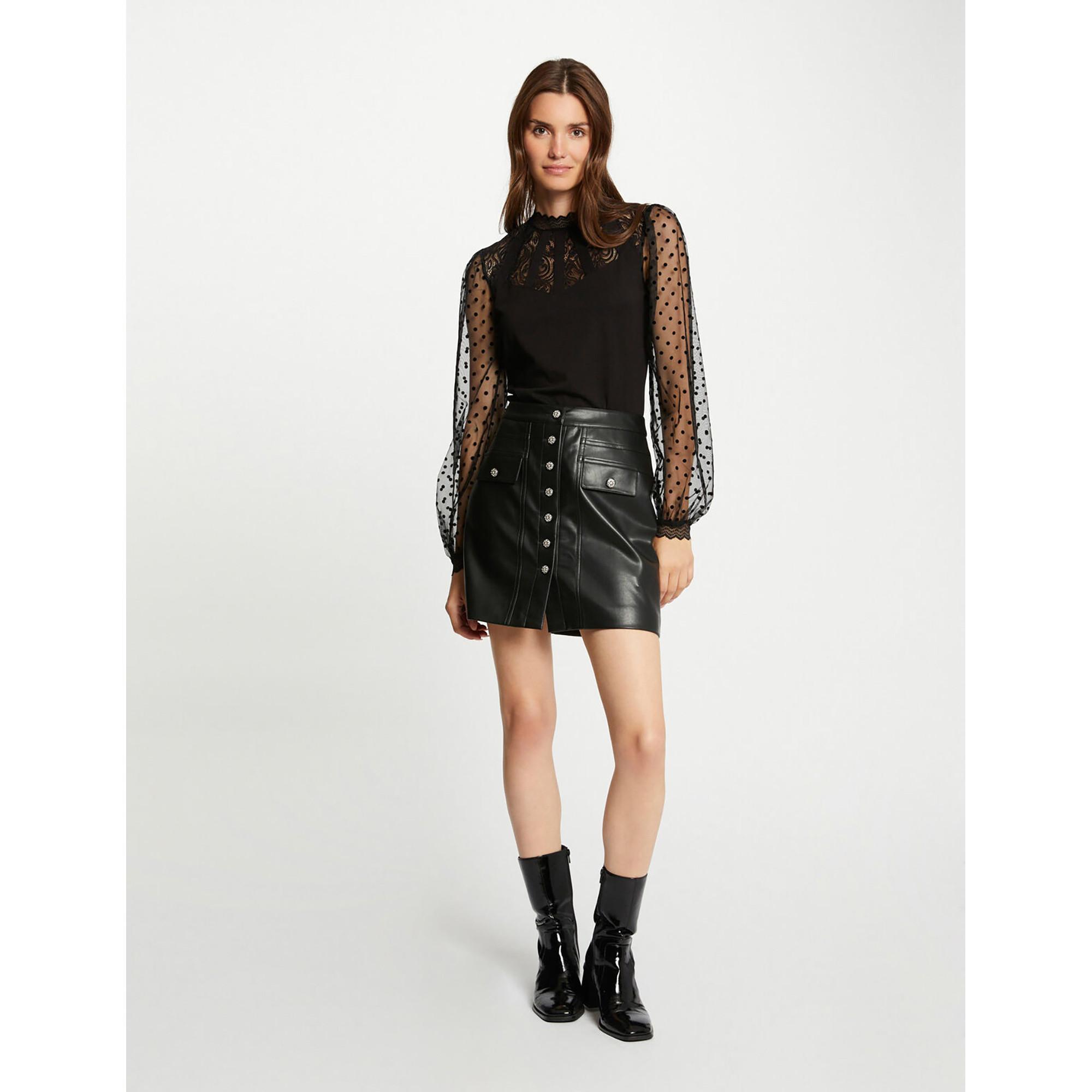 MORGAN T-Shirt Manches Longues Col Haut avec Dentelle  