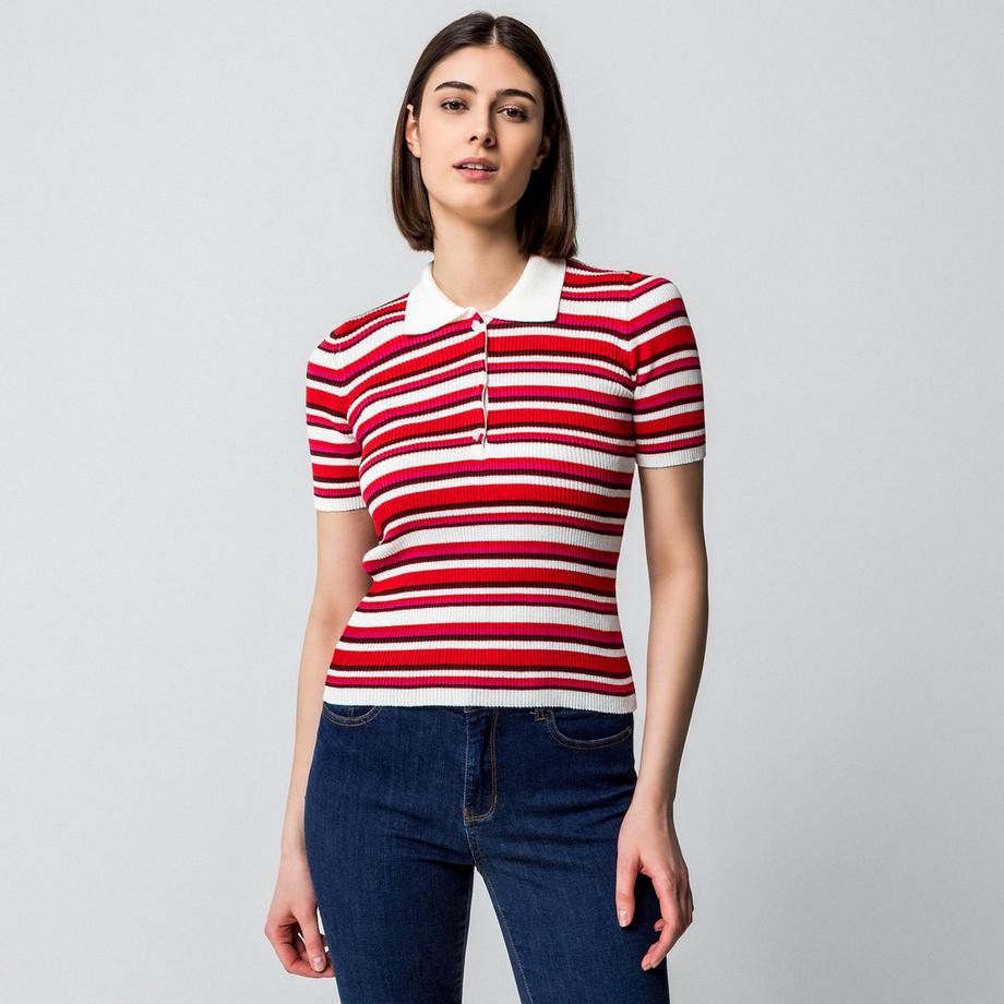 Manor Woman T-shirt a righe con colletto polo e maniche corte  