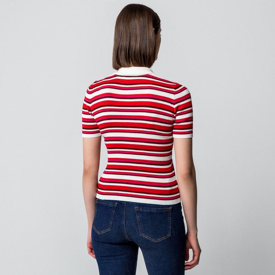 Manor Woman T-shirt a righe con colletto polo e maniche corte  