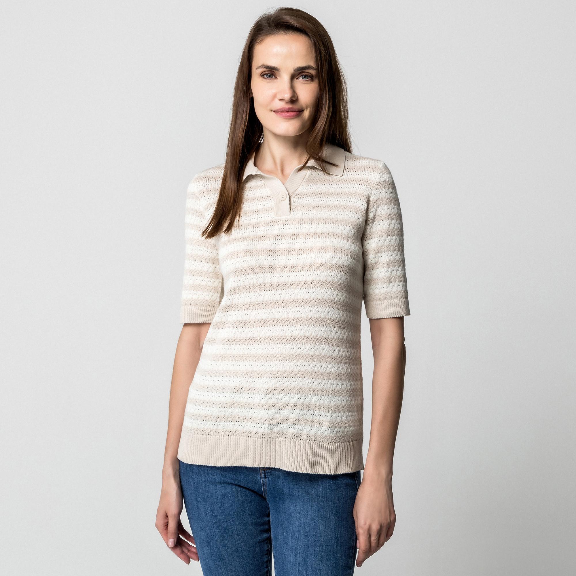 Manor Woman Maglione Polo a Maniche Corte a Righe  