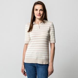 Manor Woman Maglione Polo a Maniche Corte a Righe  