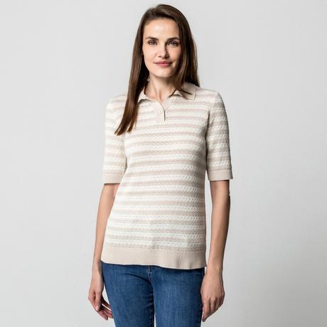 Manor Woman Maglione Polo a Maniche Corte a Righe  