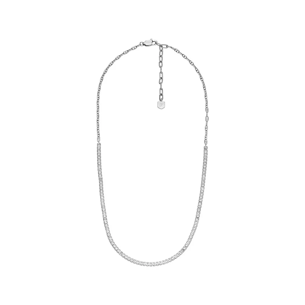 Kette ohne Anhänger FOSSIL "Schmuck Geschenk Edelstahl Halskette Heritage", silber (edelstahlfarben, kristallweiß), Halsketten, Damen, Edelstahl, L: 45,5 B: 2,5mm, mit Glasstein, B:2,5mm