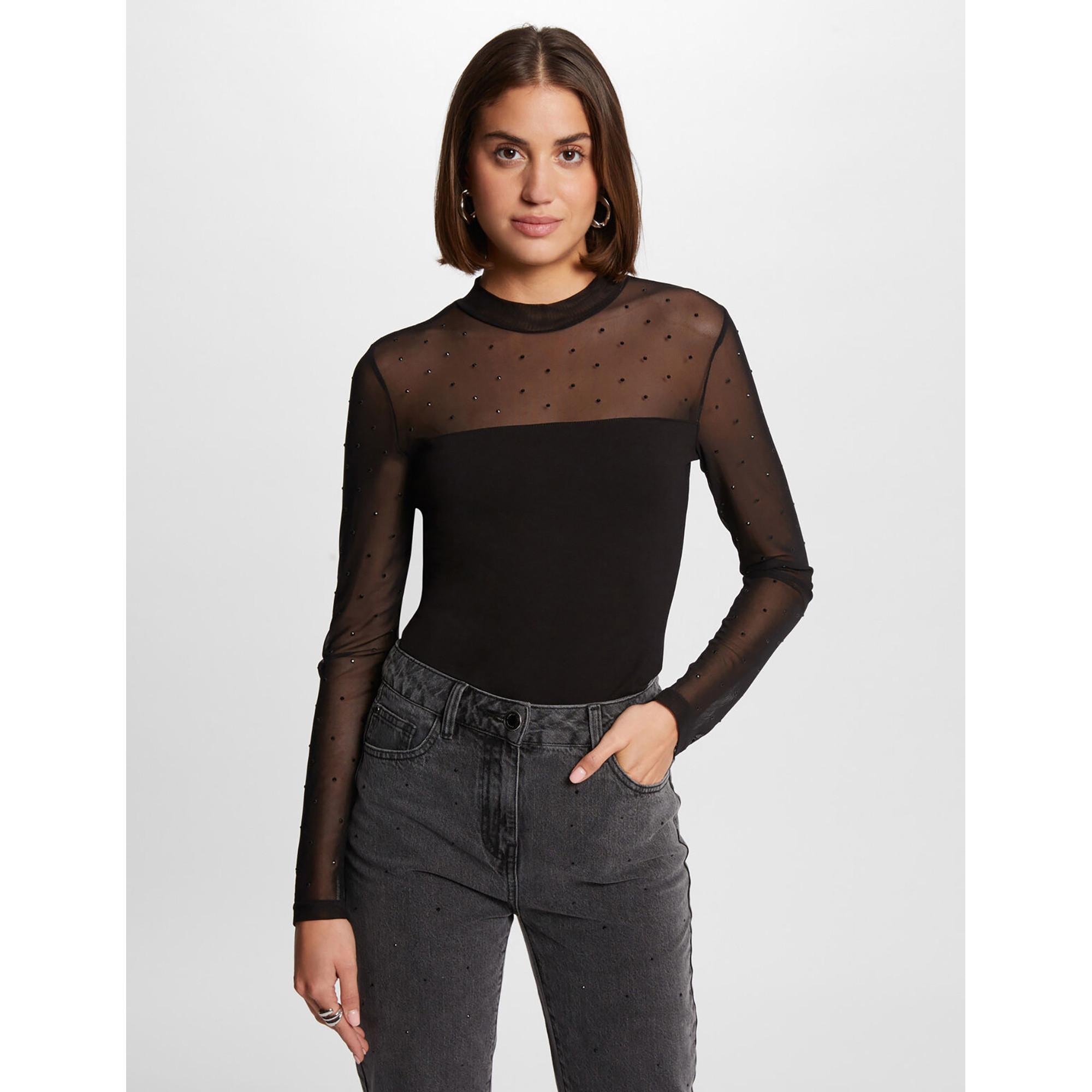 MORGAN T-shirt Maniche Lunghe Collo Alto con Strass  