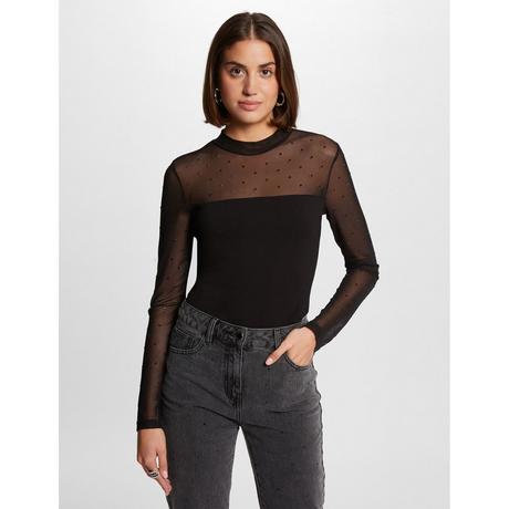 MORGAN T-shirt Maniche Lunghe Collo Alto con Strass  