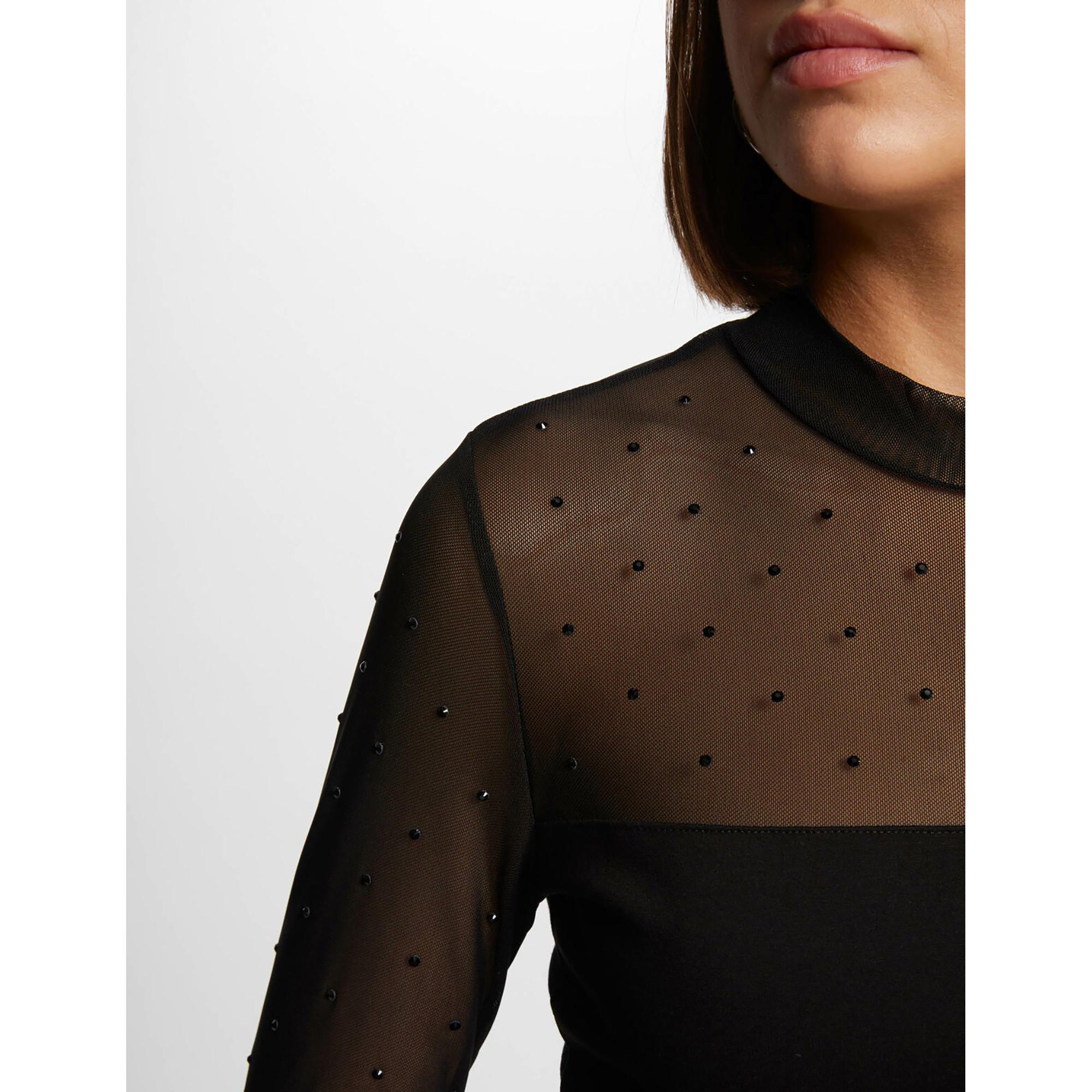 MORGAN T-shirt Maniche Lunghe Collo Alto con Strass  