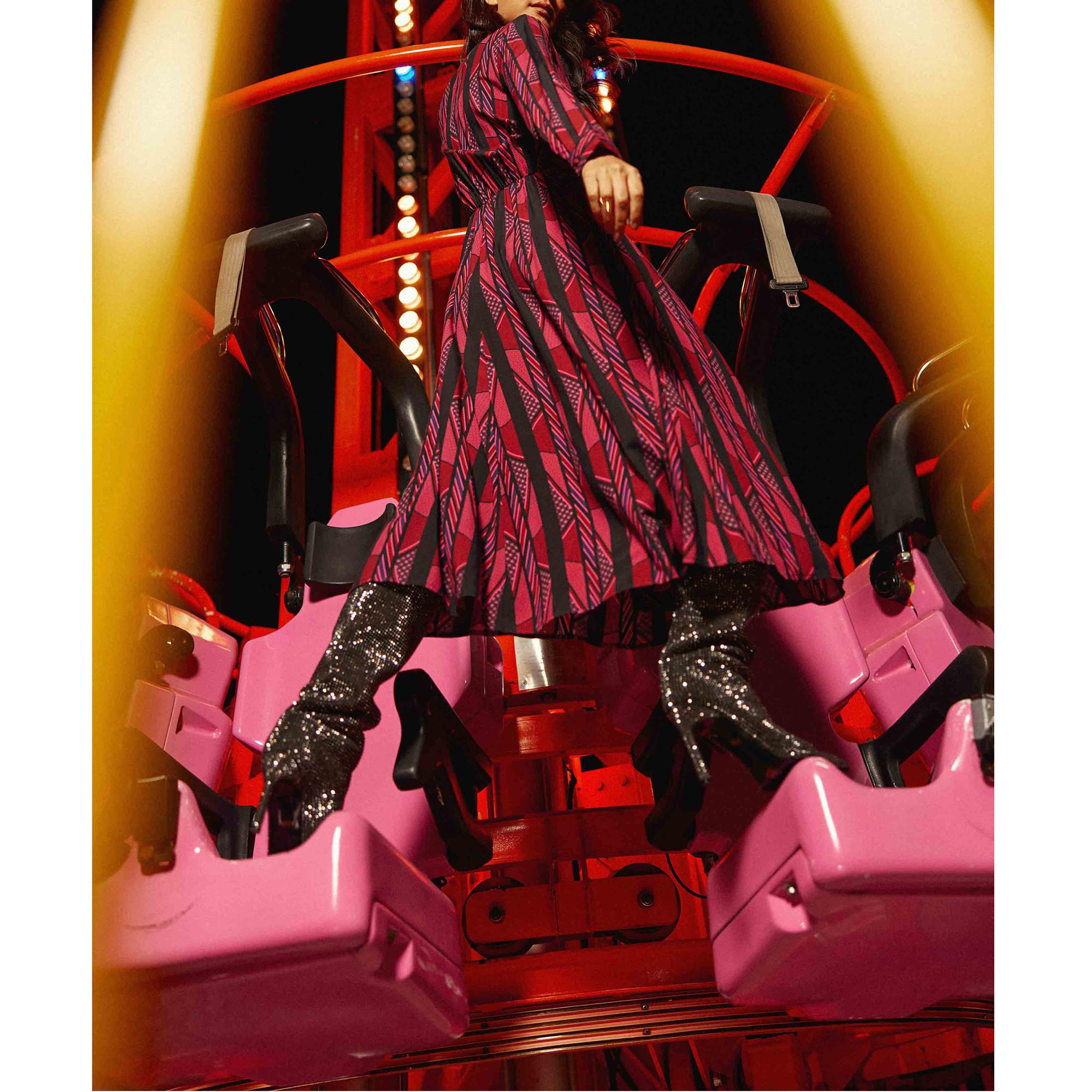 La Petite Etoile Robe Manches Longues Col V Imprimé Géométrique  