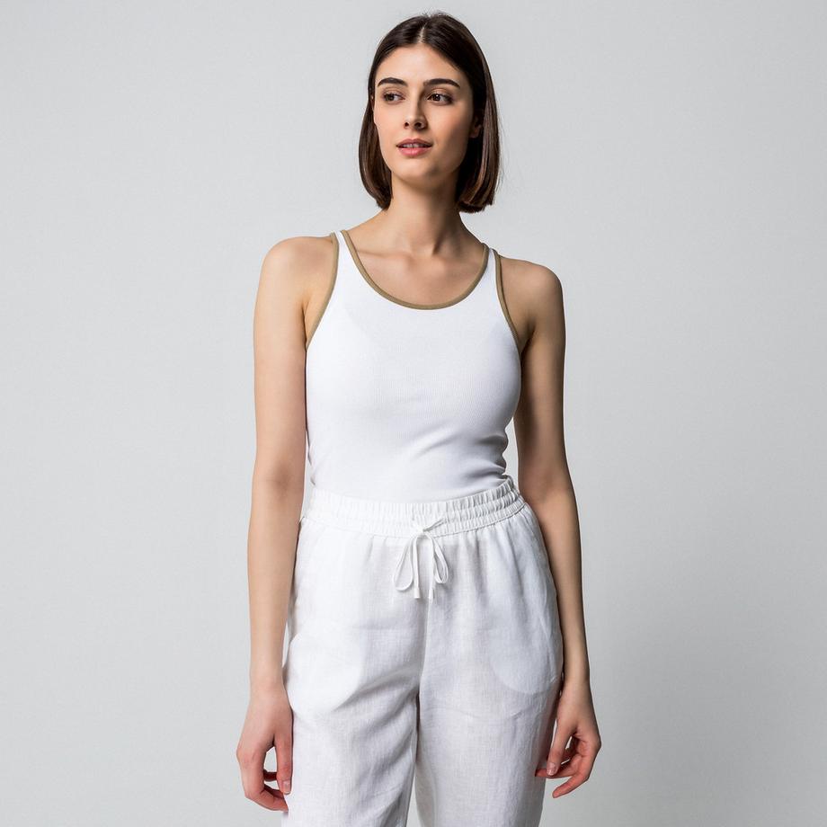 Manor Woman Débardeur côtelé avec bordure contrastée  