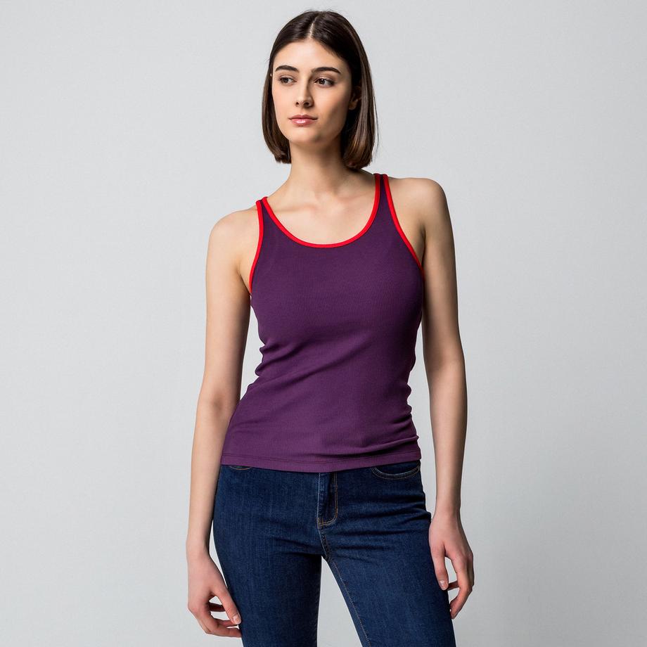 Manor Woman Canotta a costine con bordo a contrasto  