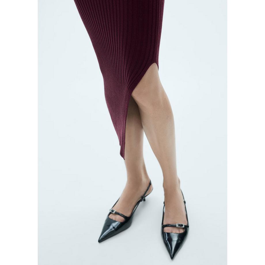 MANGO GOLETO Robe Midi en Maille Côtelée  