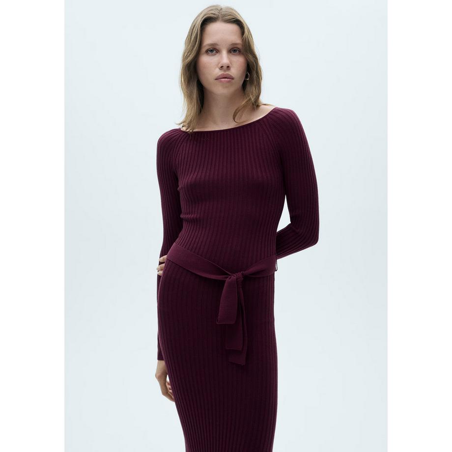 MANGO GOLETO Robe Midi en Maille Côtelée  