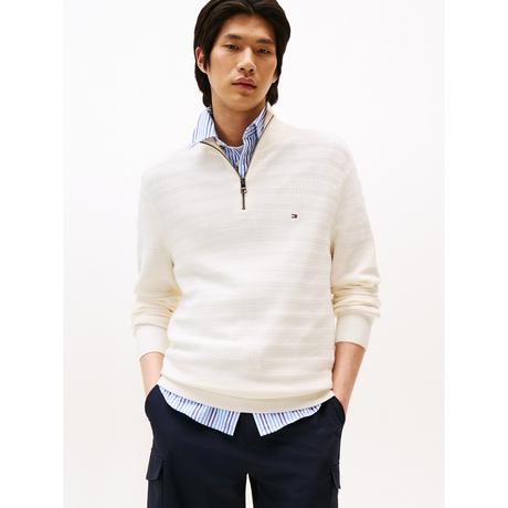 TOMMY HILFIGER Stripe Structure Zip Mock Pull  