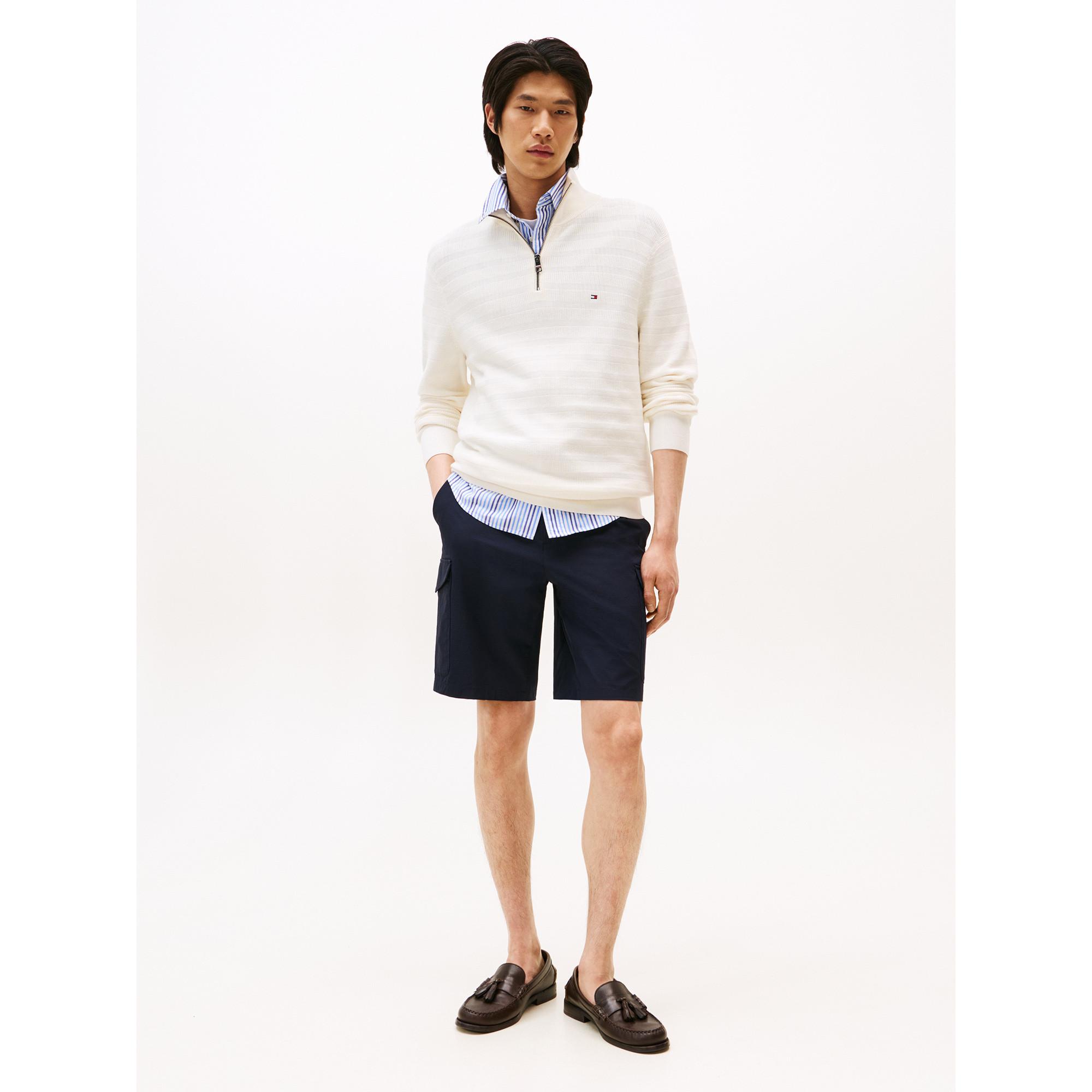 TOMMY HILFIGER Stripe Structure Zip Mock Pull  