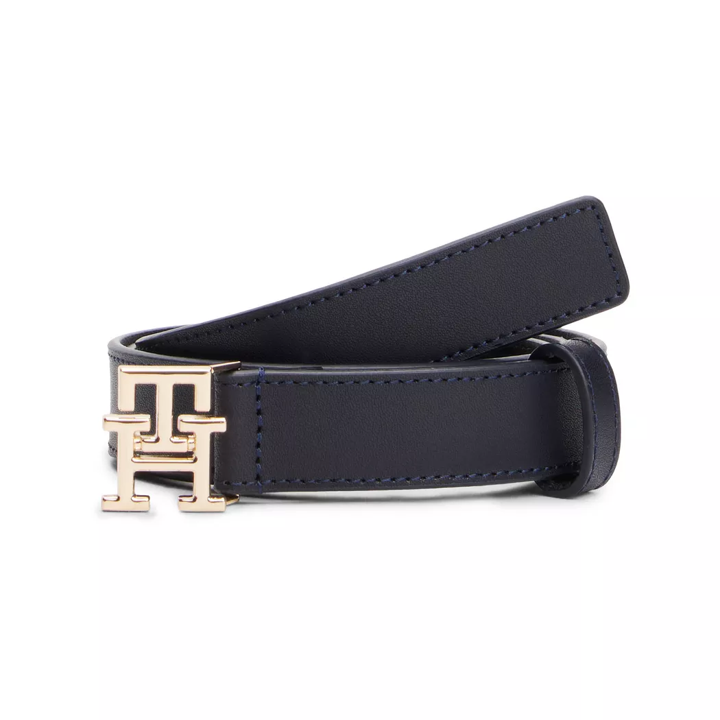 Tommy Hilfiger Monogram Buckle Leather Belt Dark Blue 75