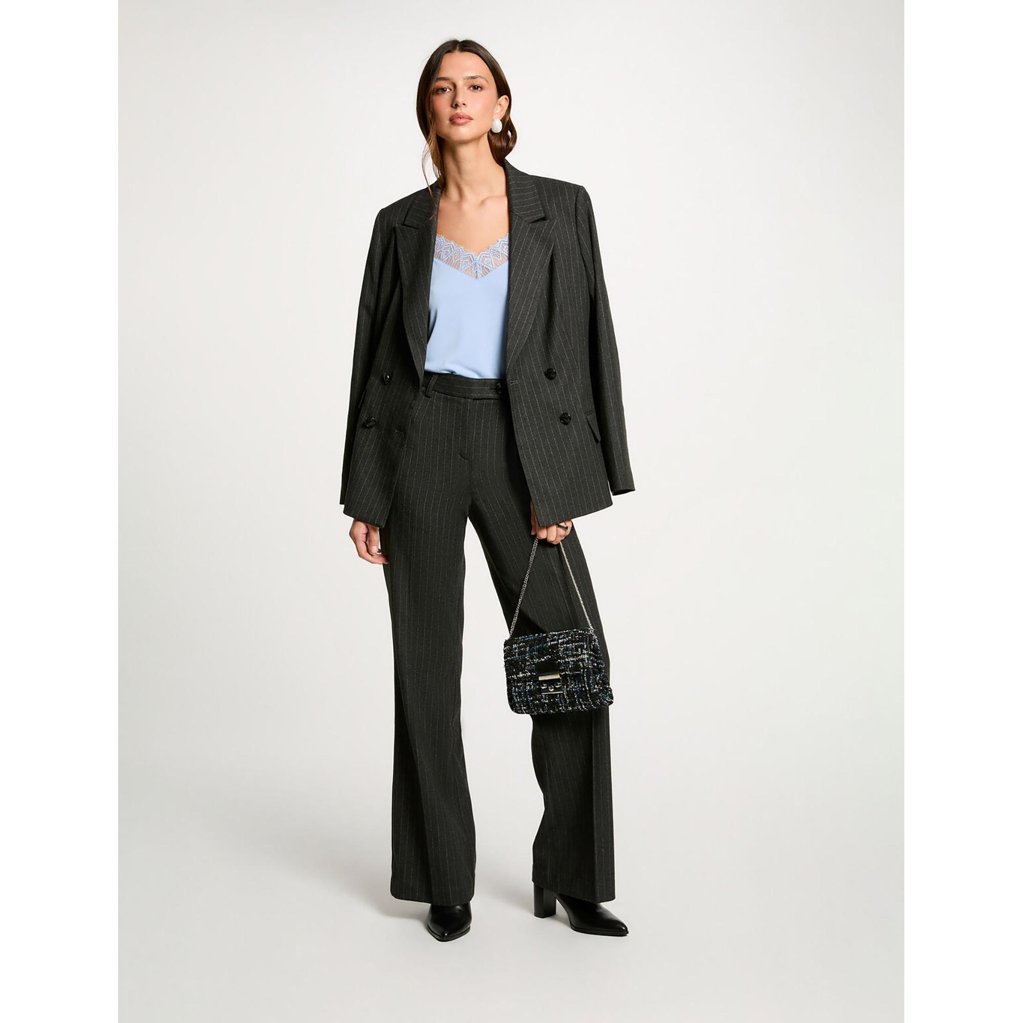 MORGAN Pantaloni gessati a gamba larga  