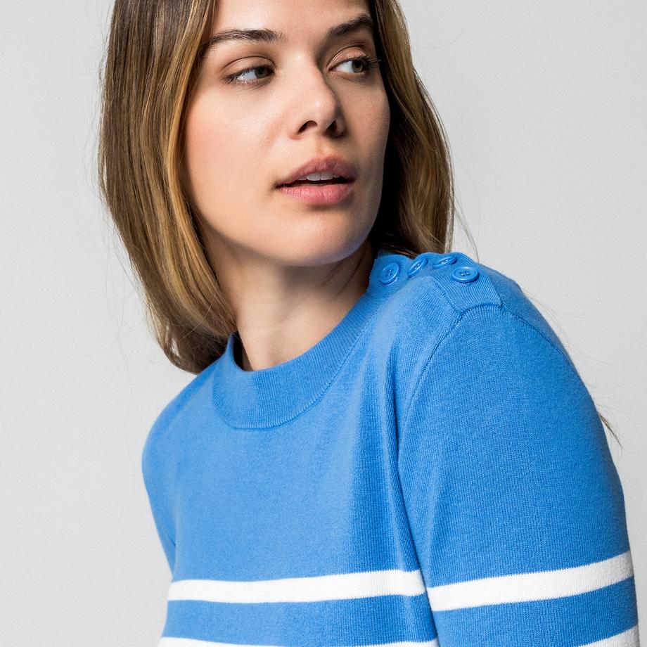 Manor Woman Gestreifter Regular Fit Pullover mit Knöpfen  