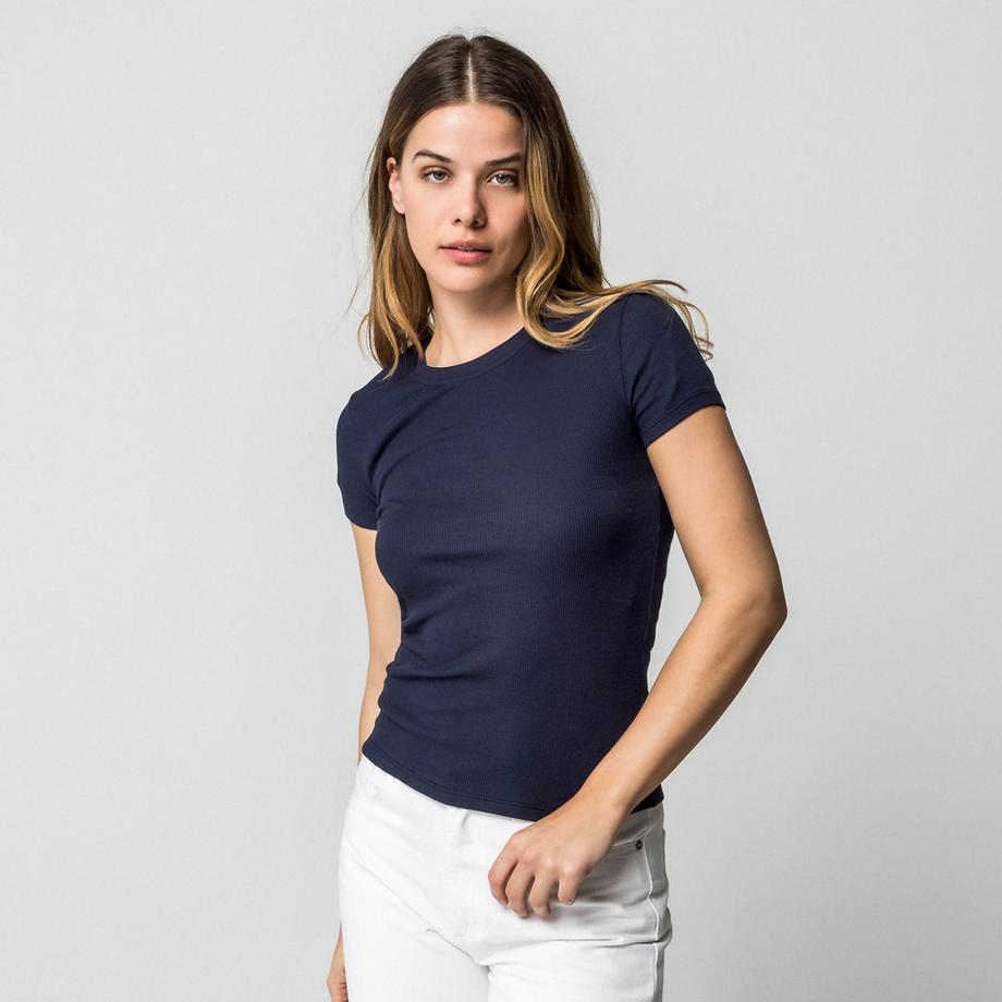 Manor Woman Geripptes Kurzarm T-Shirt Slim Fit  