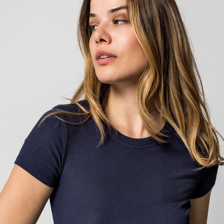 Manor Woman Geripptes Kurzarm T-Shirt Slim Fit  