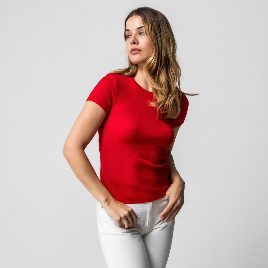 Manor Woman T-shirt côtelé manches courtes Slim Fit  