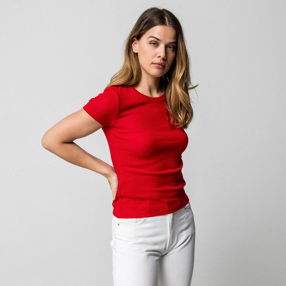 Manor Woman T-shirt côtelé manches courtes Slim Fit  