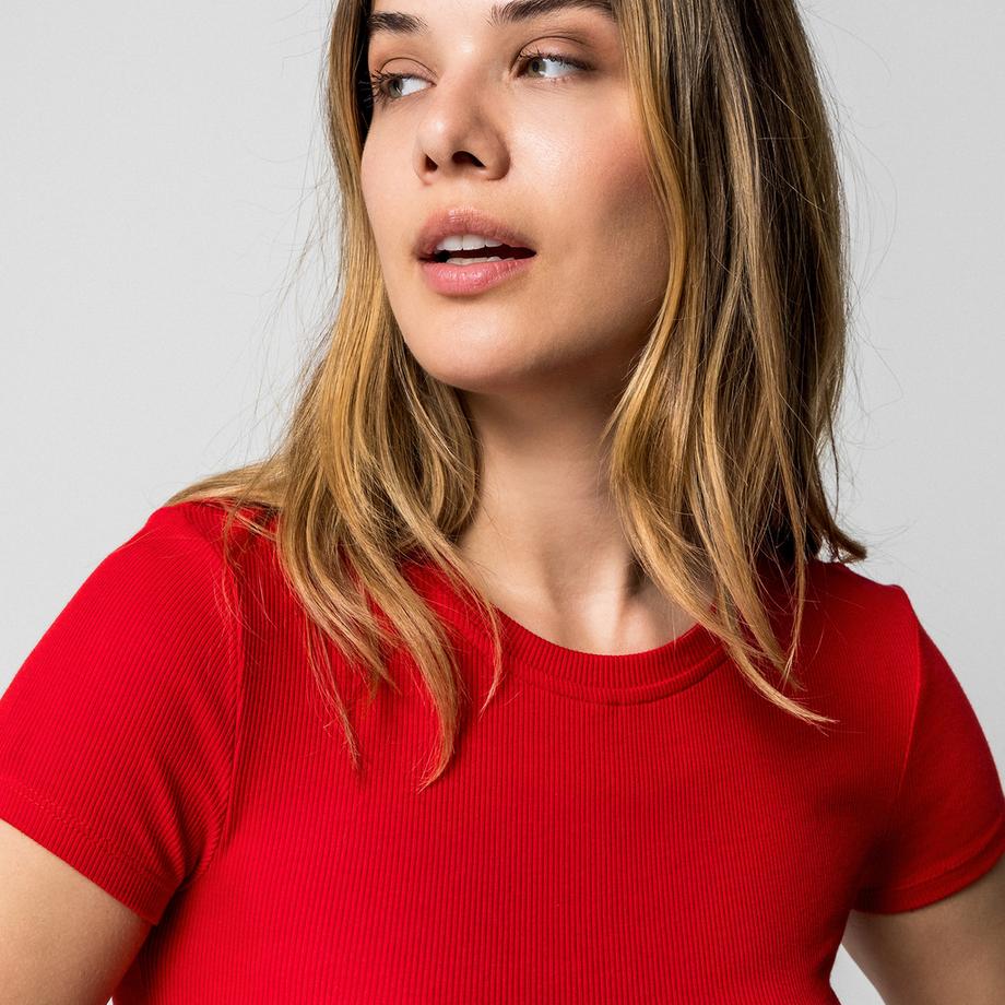 Manor Woman T-shirt côtelé manches courtes Slim Fit  