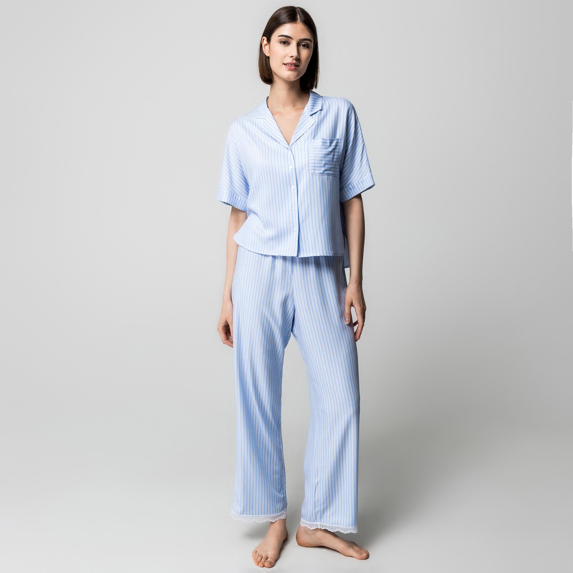 Manor Woman Pantaloni pigiama a righe Regular Fit con pizzo  