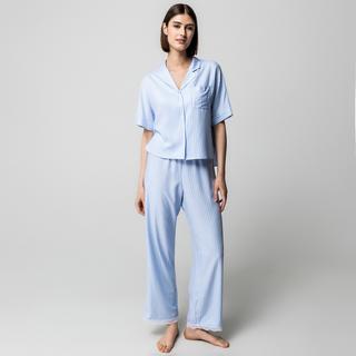 Manor Woman Pantaloni pigiama a righe Regular Fit con pizzo  