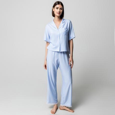 Manor Woman Pantaloni pigiama a righe Regular Fit con pizzo  