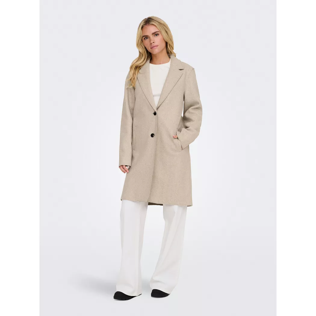 Langmantel ONLY "ONLCARRIE BONDED COAT OTW NOOS", Damen, Gr. XS, beige (humus detail:melange), Web, Obermaterial: 100% Polyester, meliert, weit ca. Mitte Oberschenkel, V-Ausschnitt, Mäntel, Polyester, lässig weit